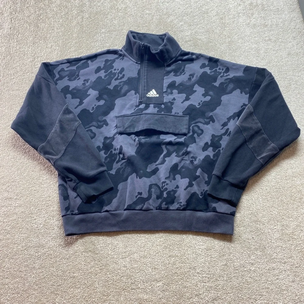 Adidas Sweatshirt Men Medium Camo Quarter‎ Zip Pullover Activewear